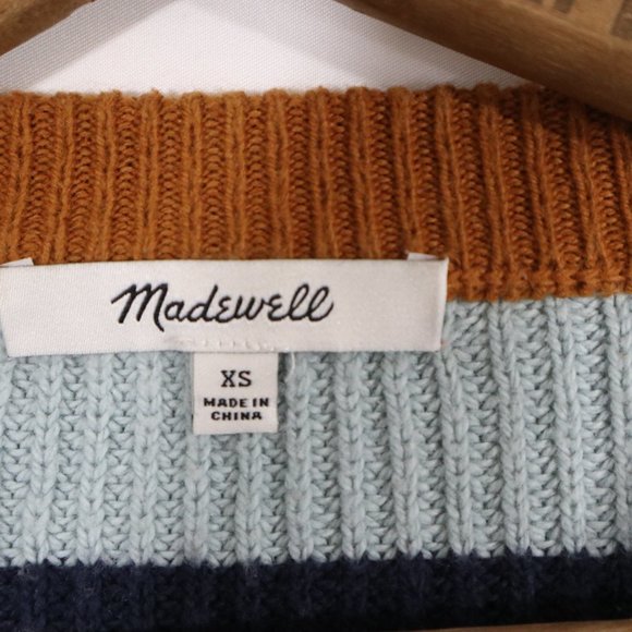 MADEWELL Sweater Thompson Pocket Crewneck Multi Stripe Rainbow - Picture 2 of 3